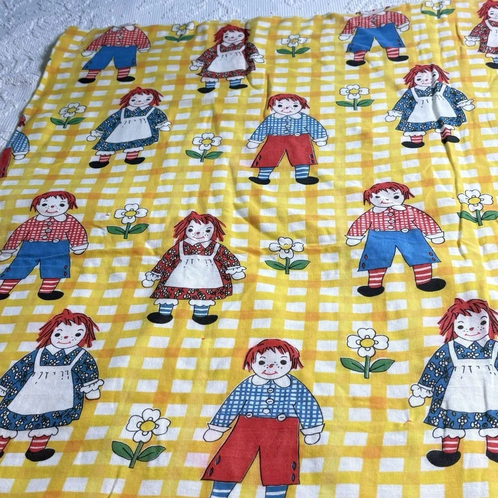 Raggedy Ann Andy Quilt Top Cover Crib Lap Colorful Yellow Gingham 45 X 40